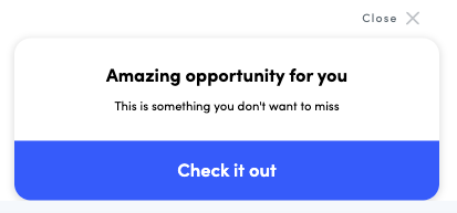 Call to action popup on the event site with a message and a button