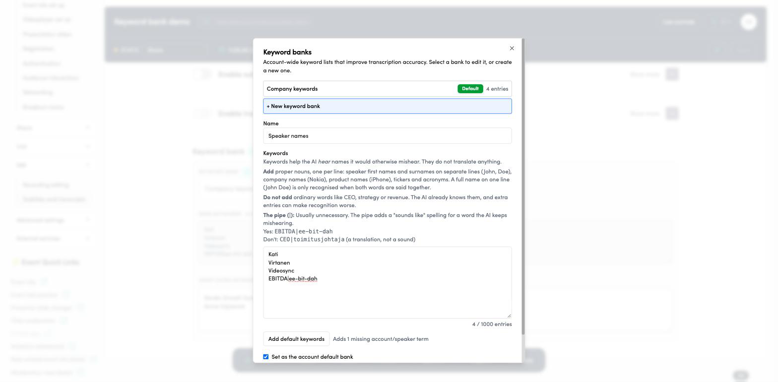 Creating a keyword bank